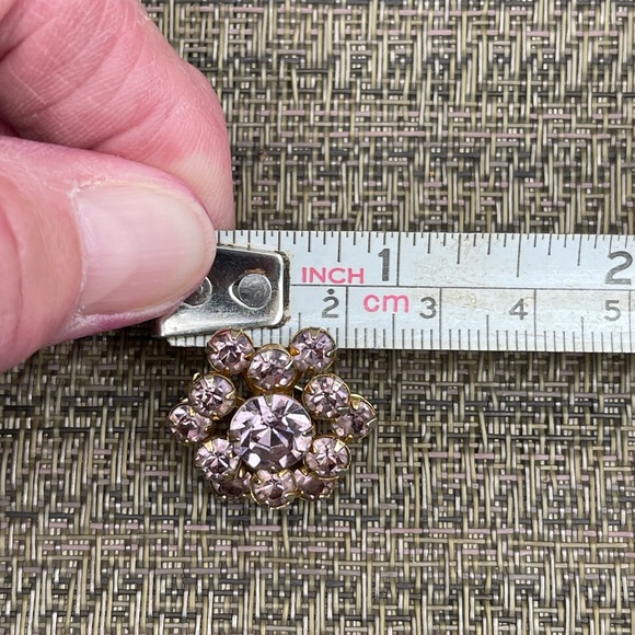 Vintage Small Floral Rhinestone Brooch Lapel Pin - Picture 10 of 10
